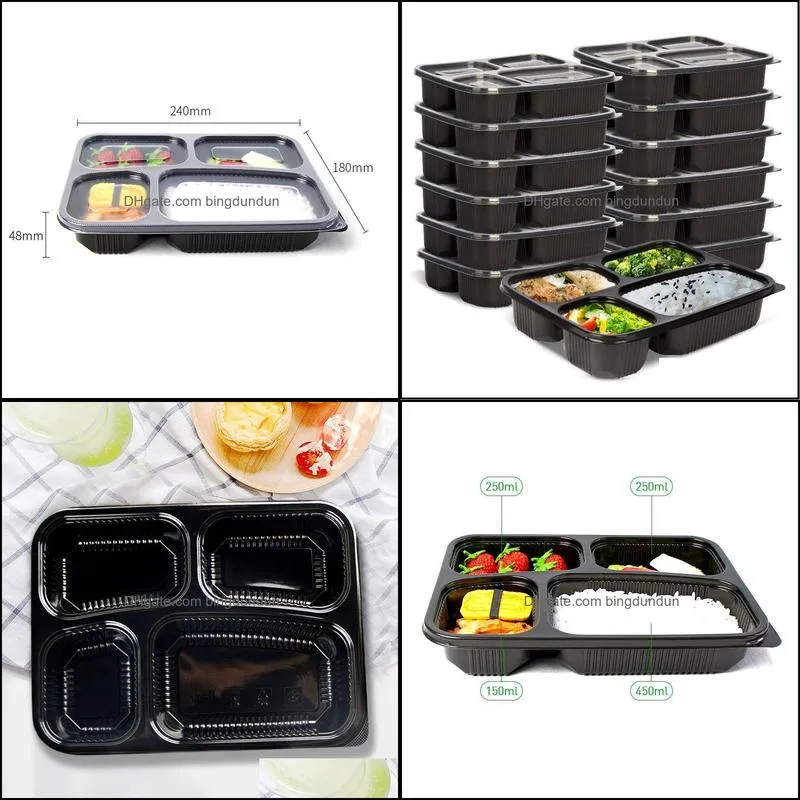 使い捨て食器new400pcs/lot meal prep containers 4コンパートメントフードストレージボックス電子レンジセーフランチボックス卸売rrd1248 otzo1