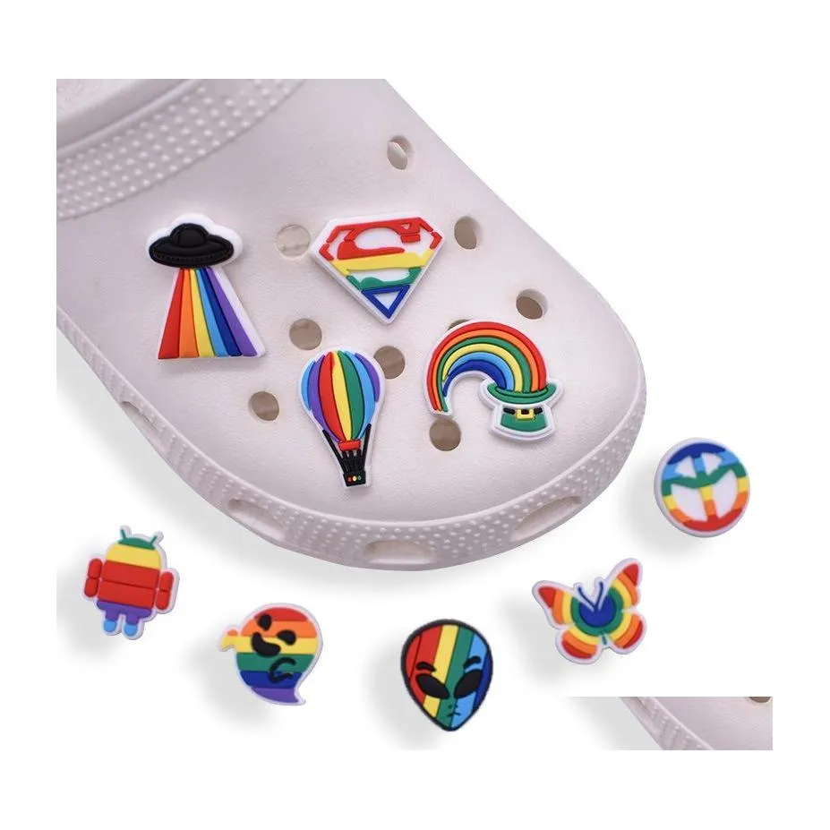 Shoe Parts Accessories Pvc Rainbow Amet Charm Decoraion Buckle Jibitz For Croc Charms Clog Bracelets Wristband Buttons Drop Deliver Dh1G9