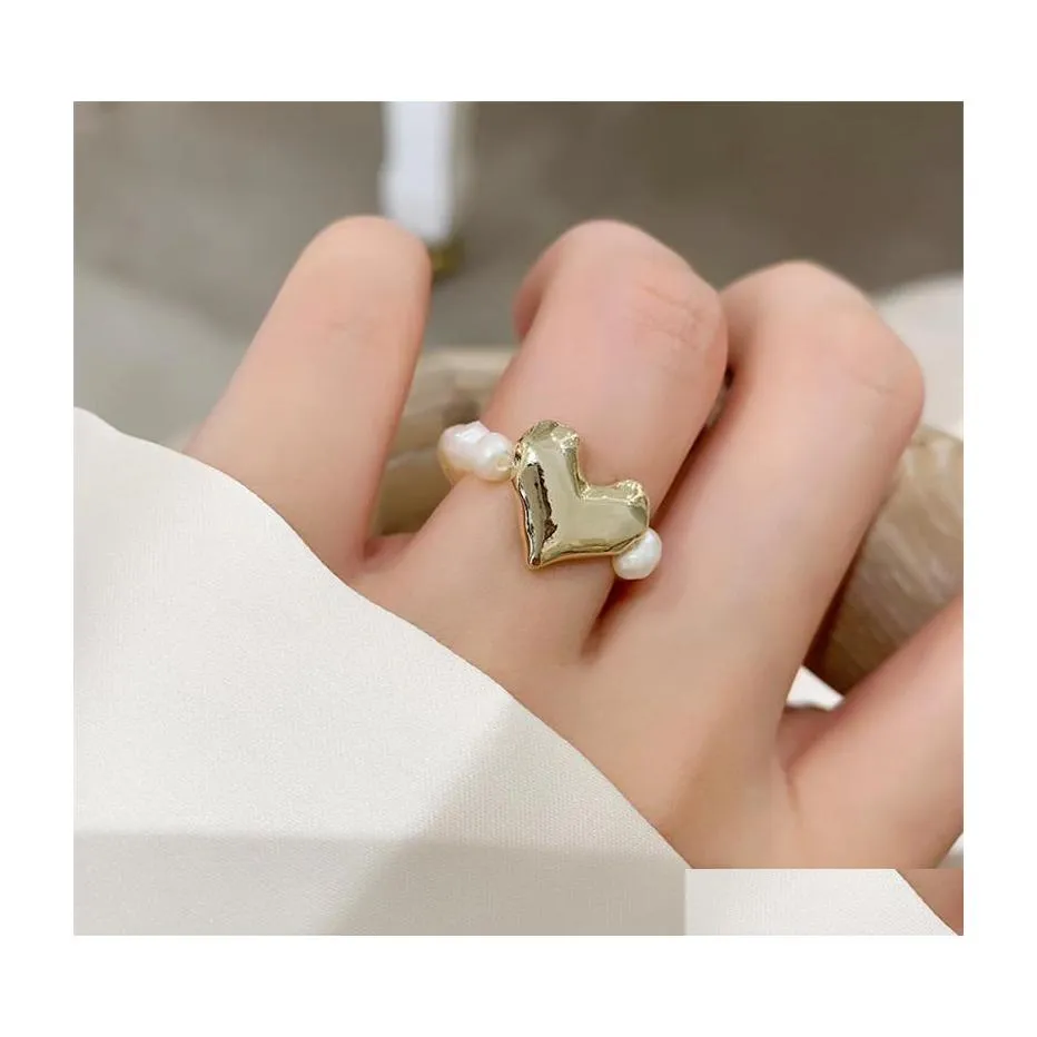 Cluster Rings Imitation Pearl Heart Simple Metal Geometric Piece Girl Personality Index Finger For Women Fashion Jewelry Accessories Dhotd