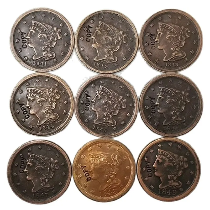 États-Unis ensemble complet de 18 pièces (1840-1857) cheveux tressés demi-cents copie pièces de monnaie artisanat en métal cadeaux spéciaux