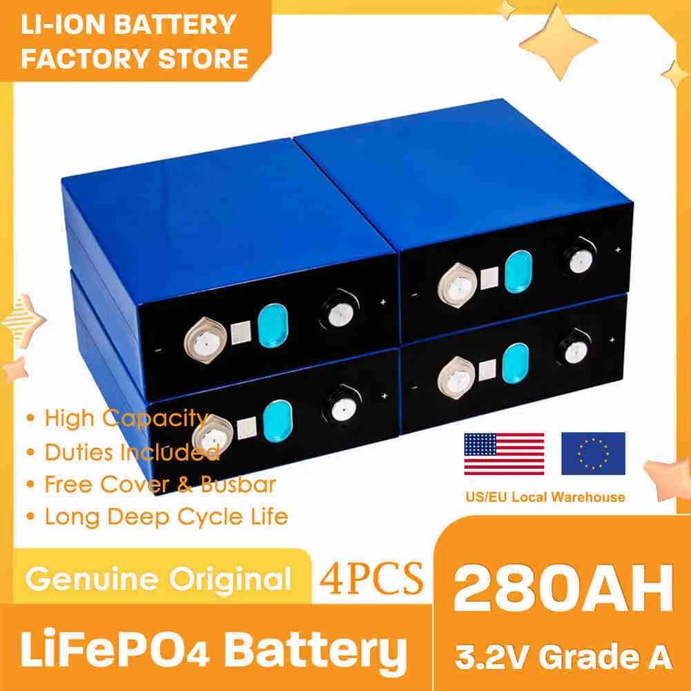 新しい3.2V LifePO4バッテリー280AH 4PCS充電式バッテリーパック12V 24V 48VボートゴルフカートRV用バスバー用DIYセル