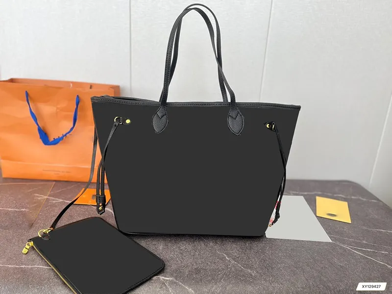 여성을위한 고품질 브랜드 디자이너 양각 토트 블랙 대형 핸드백 어깨 가방 지갑 2pcs 세트 45cm fc048