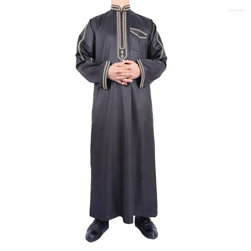 Abbigliamento etnico Arabia Saudita Shiny Thobe Dubai Abaya Uomo Ricamo Abiti musulmani Djellaba Man Islam Qamis Robe Kaftan Kurt