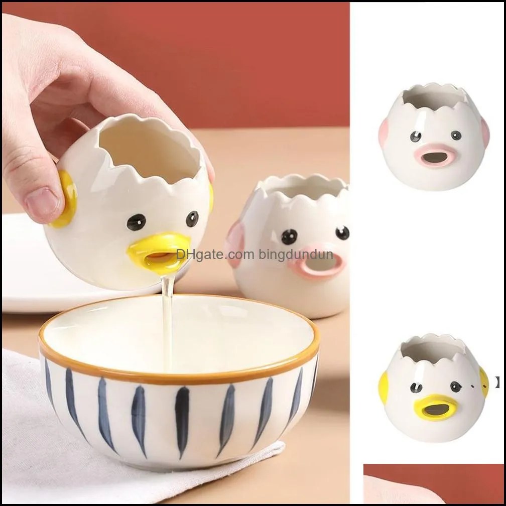 Outils d'oeufs Newcute Chicken Céramique White séparateur créatif Creative Yolk Protein Dividers Filtre Pâteau Accessoires de cuisine RRB12619 Drop del Otcrn