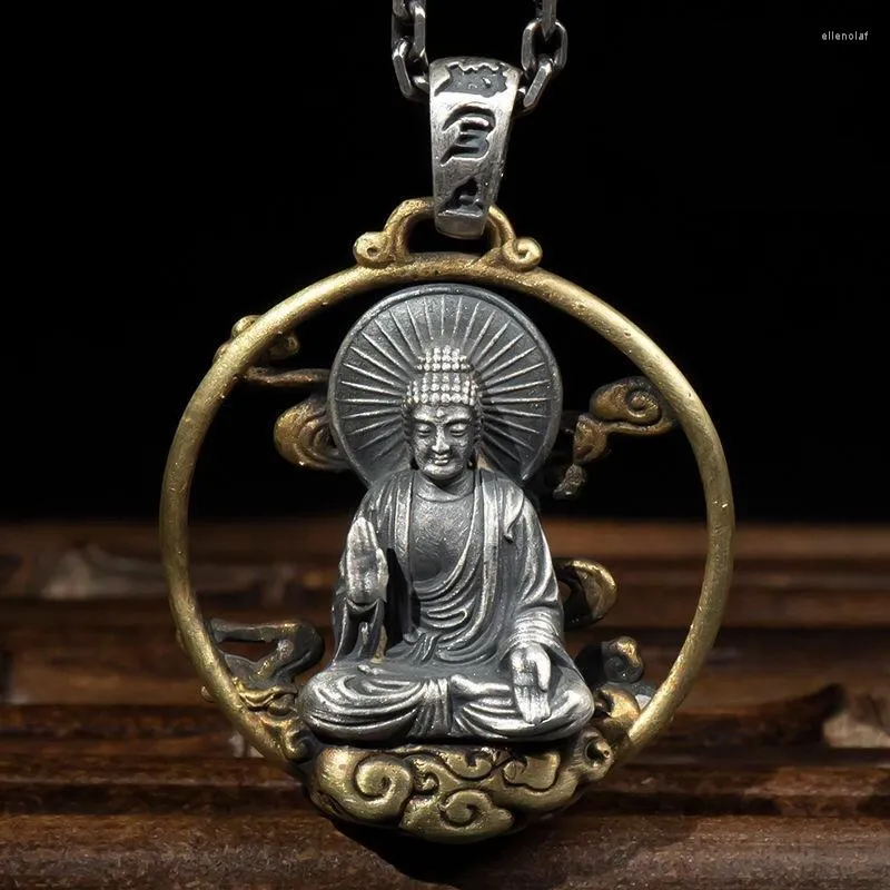 Anhänger Halsketten Exquisite Retro Buddha Halskette Männer und Frauen Religiöser Schmuck Amulett Geschenk Manjusri Bodhisattva Guanyin