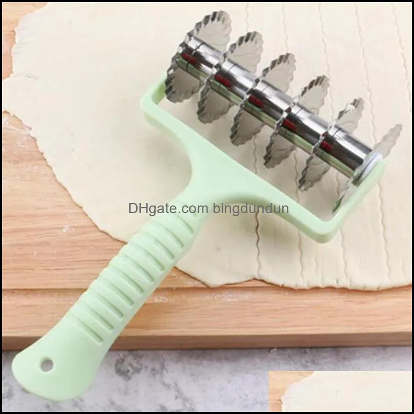 Bakgebakgereedschap Rolling Dough Cutter roestvrij stalen pizza wiel pasta koekje koekje schraper slicer fondant cake mold druppel de dhgwt