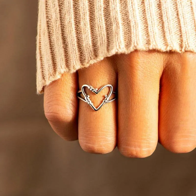 Anillos de boda estilo coreano Retro amor anillo abierto personalidad femenina Simple salvaje hueco corazón ajustable joyería de moda