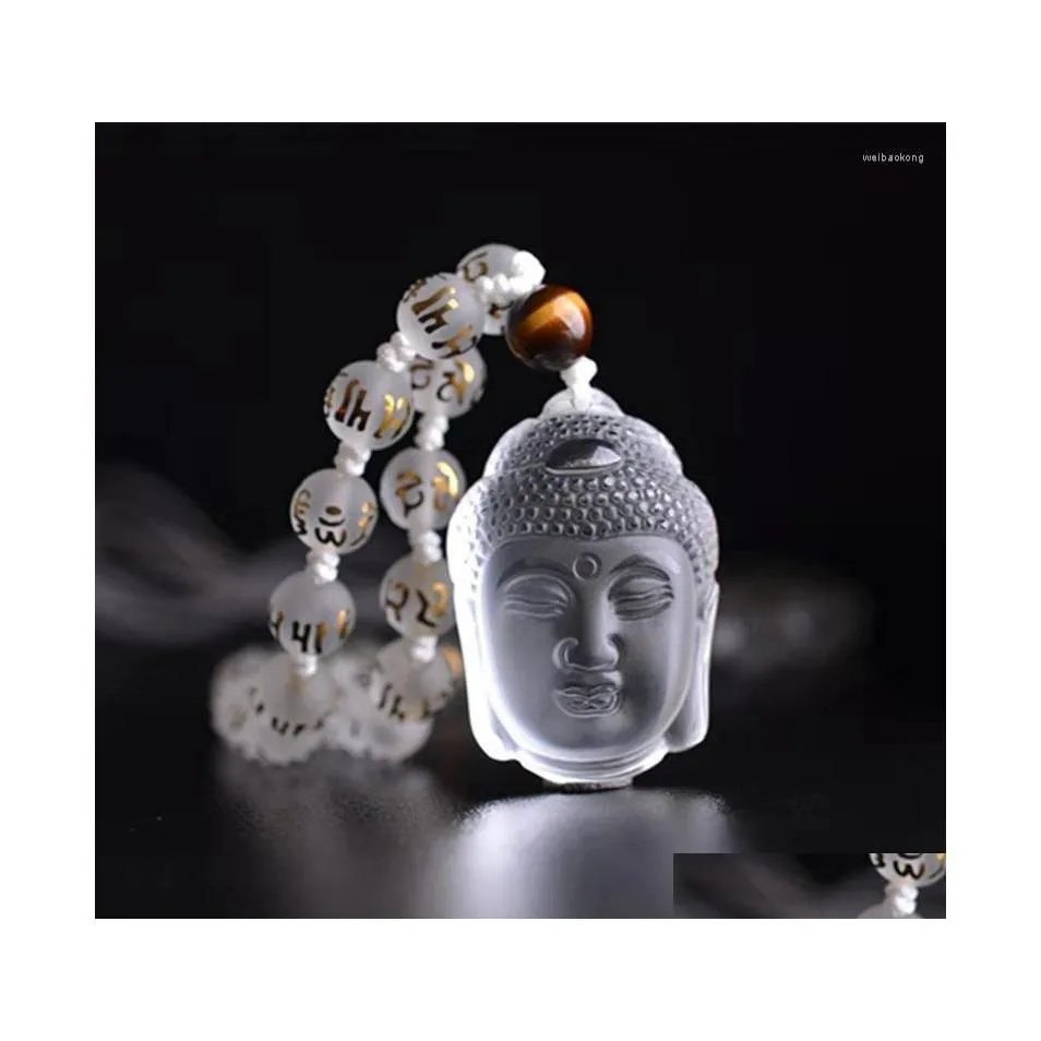 Pendant Necklaces Natural White Crystal Amitabha Male And Female Head Necklace Drop Delivery Jewelry Pendants Dhxdl