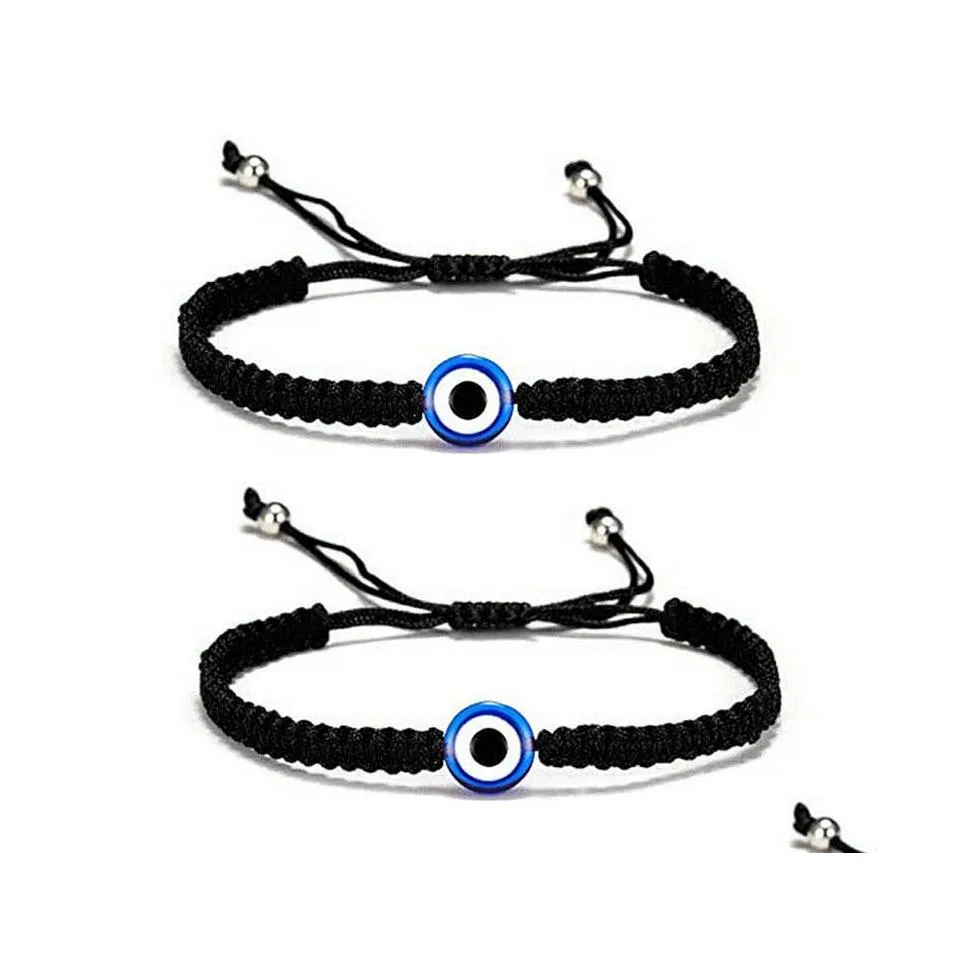 링크 체인 2pcs 수제 레드 스트링 사악한 파란 눈 링크 브레이슬릿 ojo turco kabh 보호 행운 Amet Wish Bracelet 커플 보석 F dhmzb