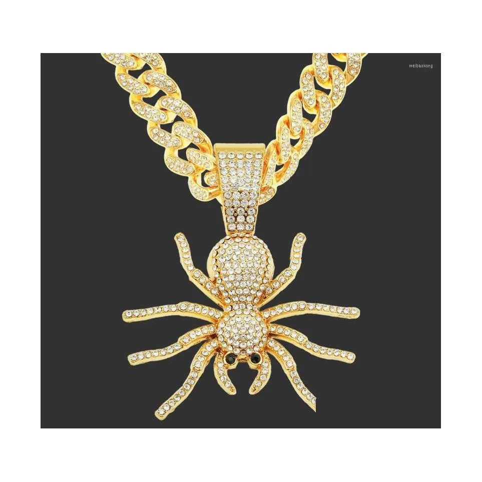 Подвесные ожерелья личность кубическое циркониевое колье хип -хоп паук длинные золотые аксессуары тренд мода роскошная мужская кубинская цепь dhfac