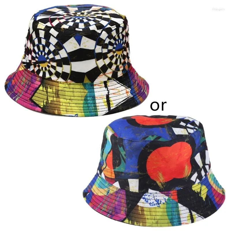 Berretti Uomo Donna Paisley Foglie floreali Graffiti Stampa 3D Cappello a secchiello Reversibile Tesa larga Protezione solare Harajuku Hip Hop Panama Pescatore