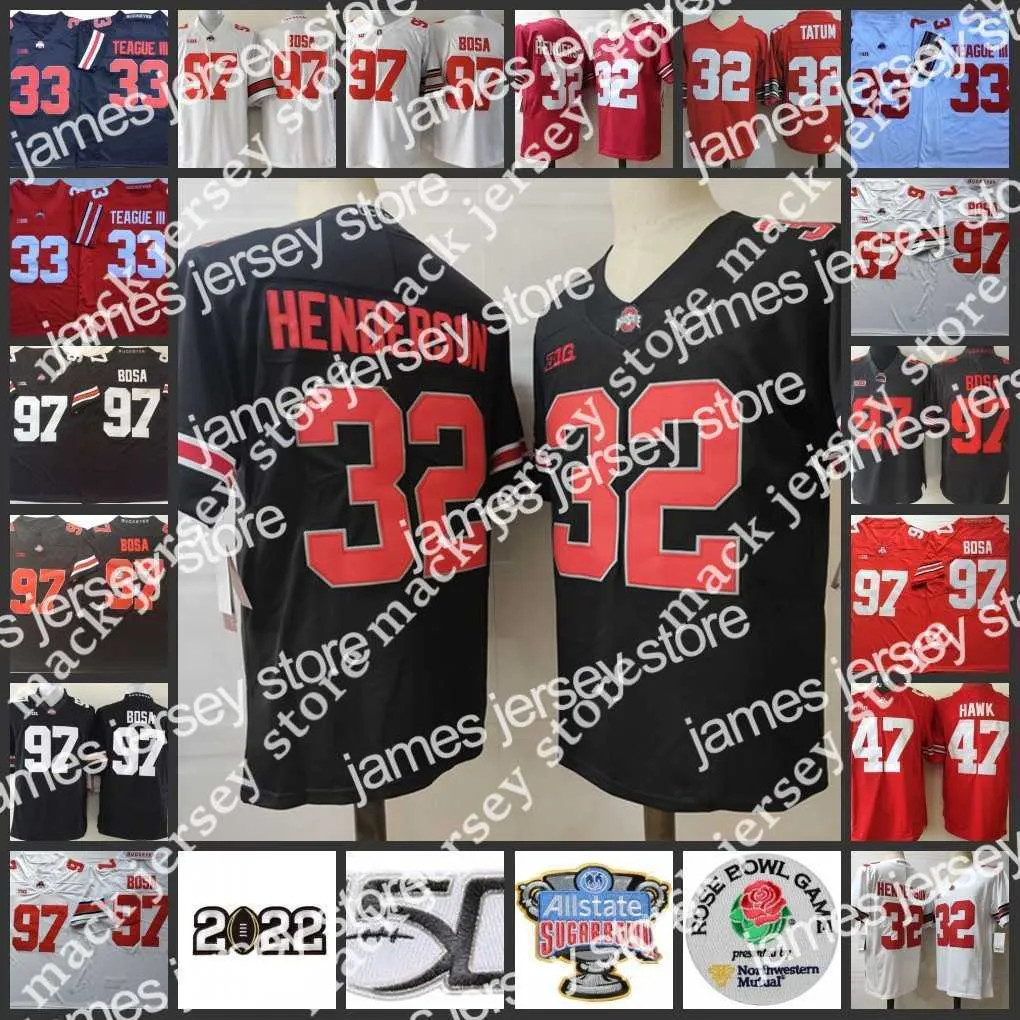 American College Football Wear 32 TreVeyon Henderson Trikot 32 Jack Tatum 33 Master Teague III 47 A.J. Hawk 97 Nick Bosa Trikots OSU NCAA