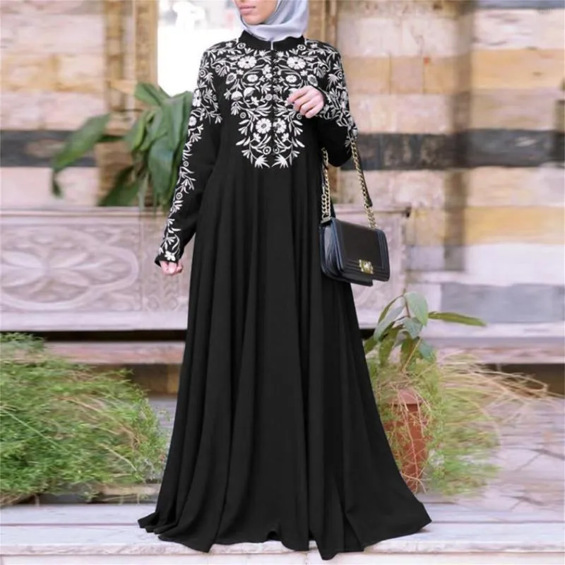Etnische kleding vrouwen moslimjurk Kaftan Arab Jilbab Abaya Islamitische kanten stiksel Maxi Dubai Turkije mode hijab