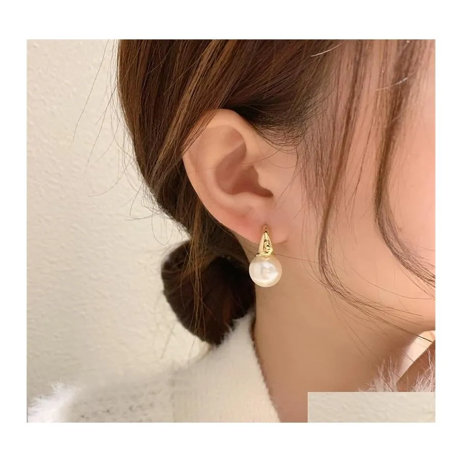 Charm Simple Celebrity Style Plated Gold Pearl Drop Earrings For Woman Fashion Jewelry Wedding Girl Sweet 20220226 T2 Delivery Dh9Re