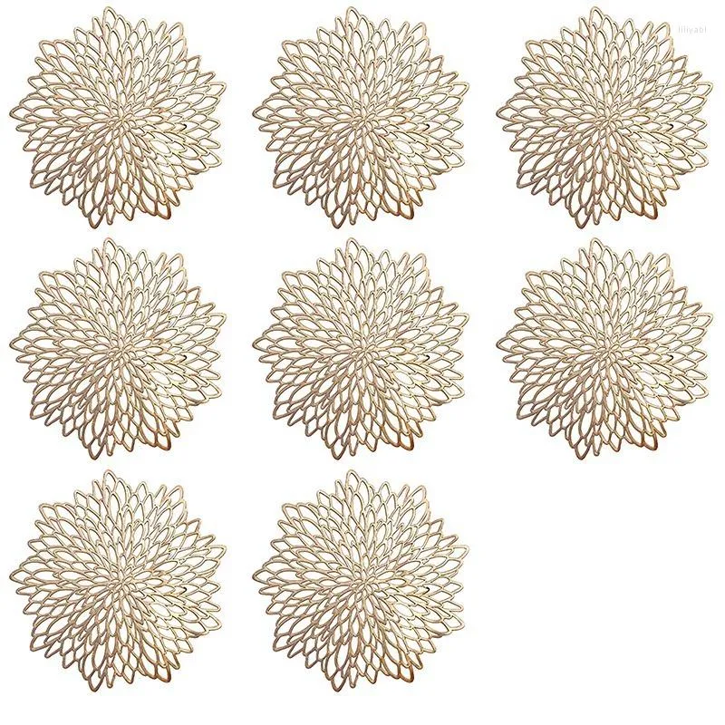 Tafelmatten Golden Round Placemat PVC Cutout Place Mat Kerstmis bruiloft Banquet Restaurant El 15,5 inch (8 sets) CNIM