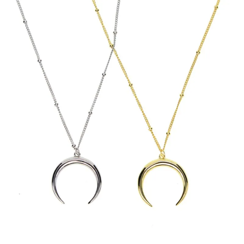 Ketens topkwaliteit kraal delicate ketting 925 sterling zilvergoud kleur hoorn halve maan hanglagende vrouwen sierlijke halveeënketens