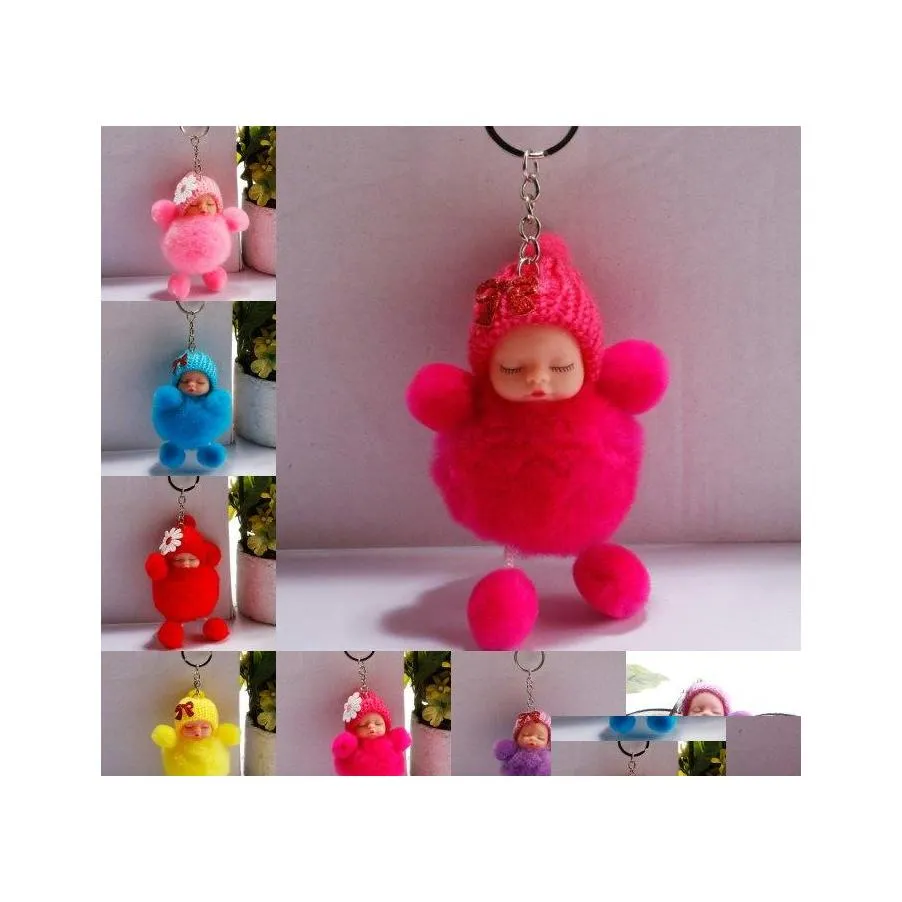 Llaveros Slee Baby Doll Llavero Pompom Pelota de piel Llaveros Soporte para coche Bolso de mujer Colgante Llaveros Encanto Regalo Entrega de gota Joyería Dhnjy