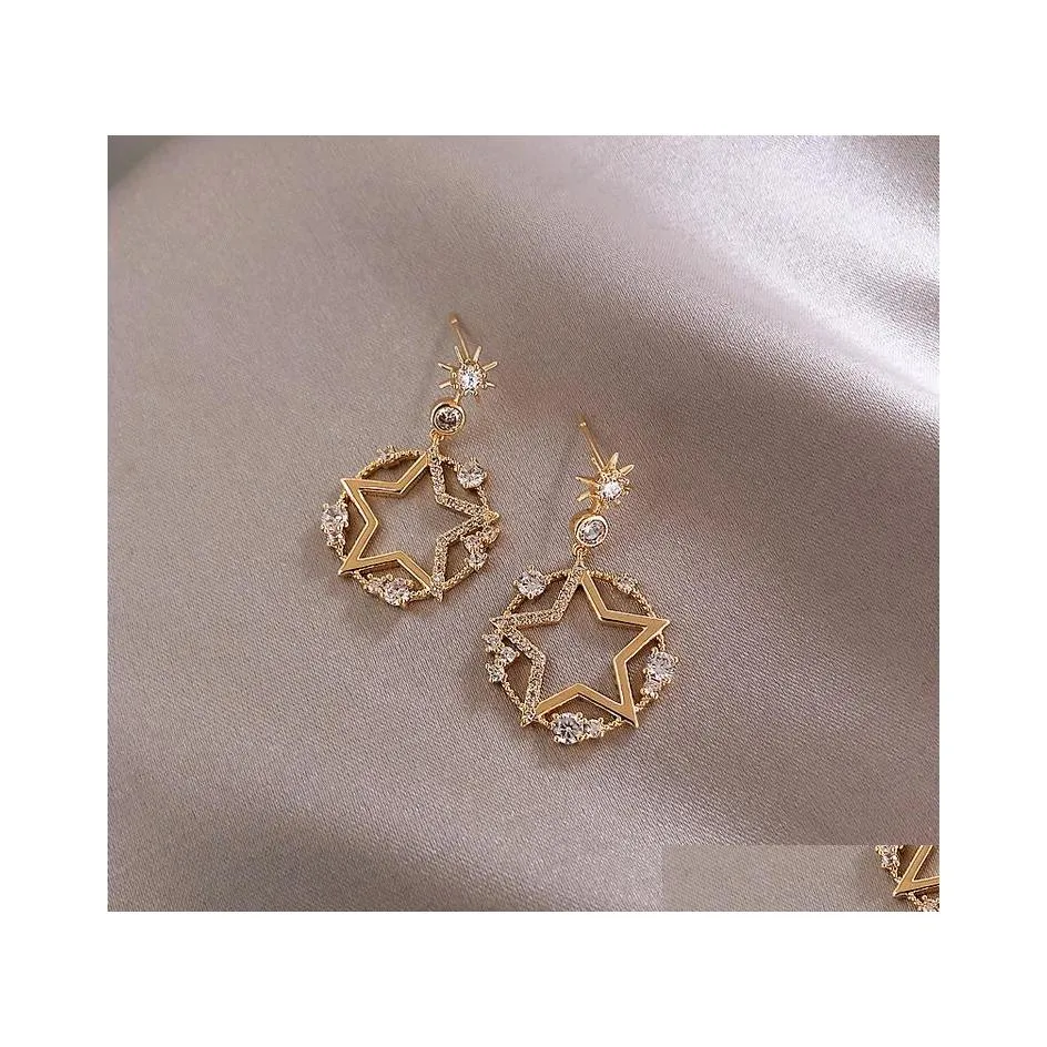 Dangle Chandelier Fashion Jewelry S925 Sier Post Earrings Star Circle Rhinstone Stud Drop Delivery Dhfw5