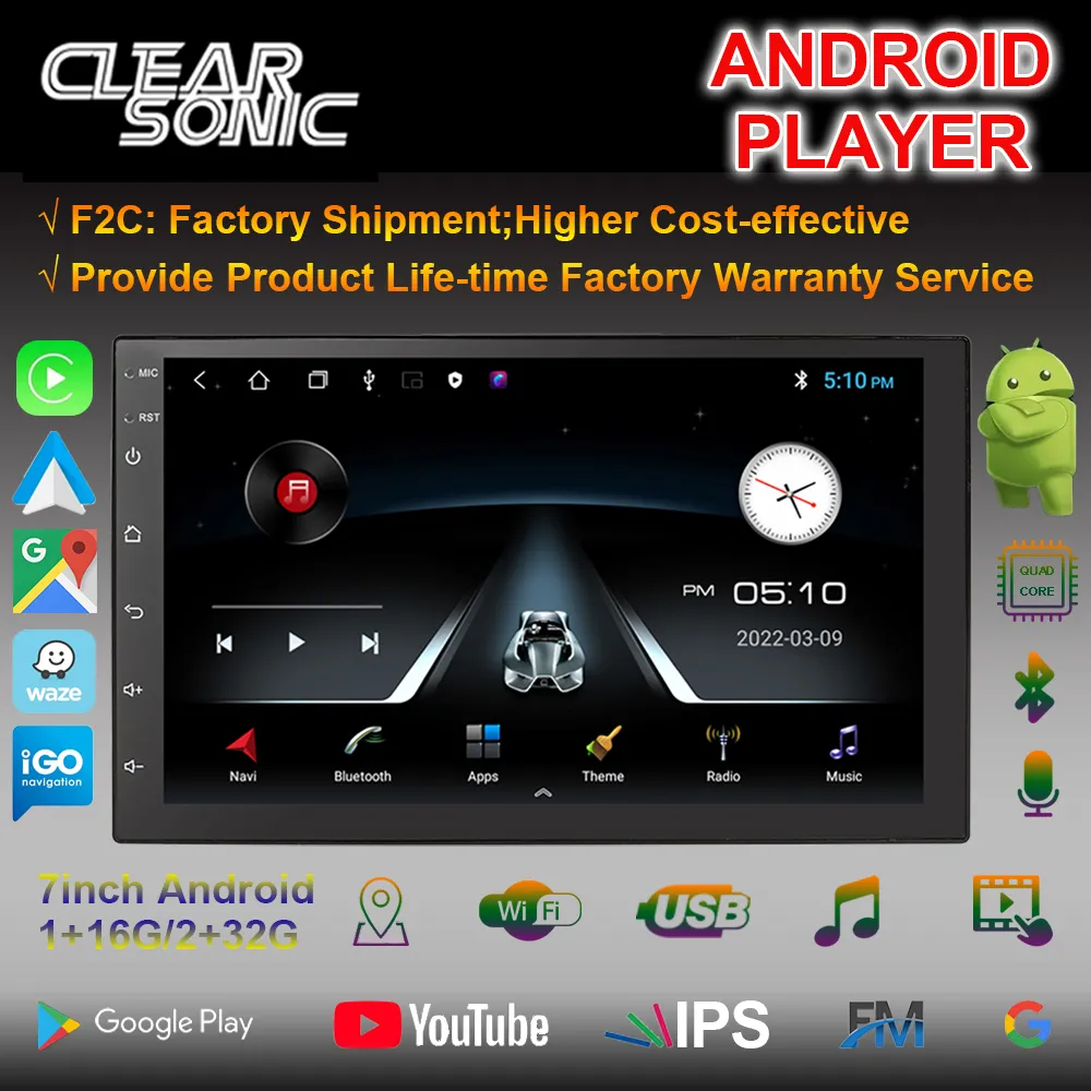 Android autoradio met carplay hd multimedia speler dubbel din autoradio android speler bluetooth radiozender