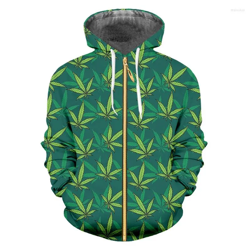 Herrtröjor ifpd eu/us storlek gröna blad 3d tryckt man dragkedja harajuku hoodie casual mode tröja plus pullover