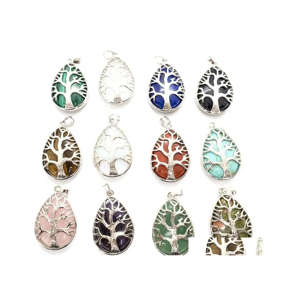 Charms Fashion Waterdrop Tree Stone Charm Handmade Healing Crystal Pendant For Jewelry Pendants Necklace Making 2230 T2 Drop Deliver Dhpkt