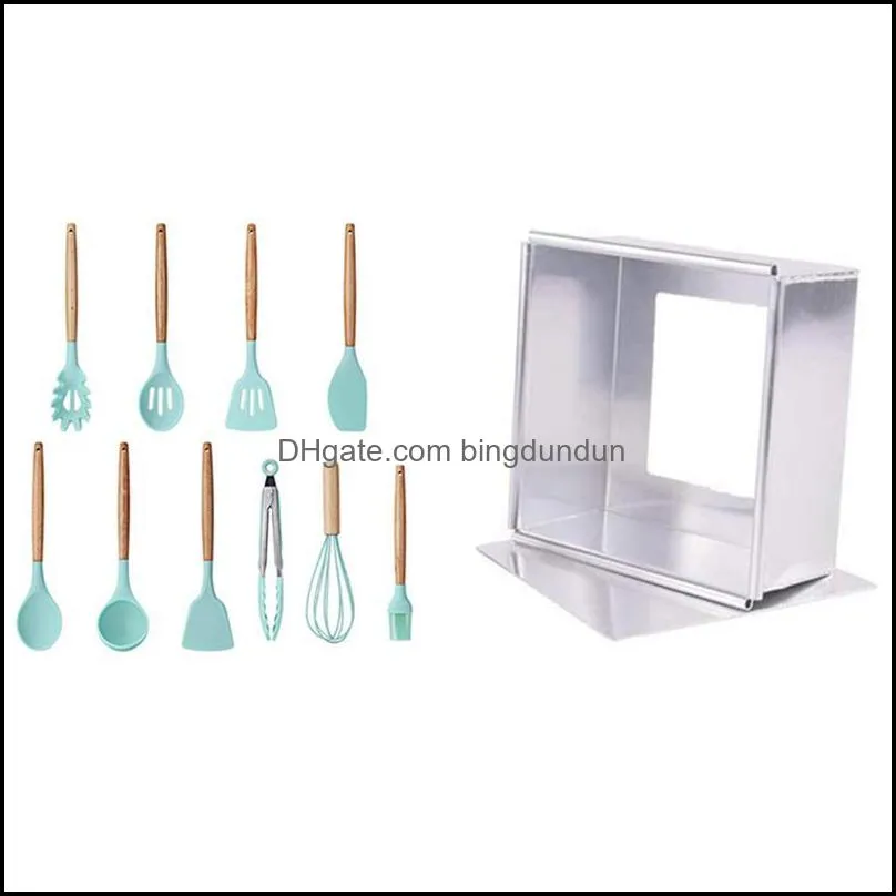 Baking Pastry Tools 9 Pieces Cooking Set Sile 1X Anodized Aluminum Square Cheesecake Pan Chiffon Cake Mold Mod Drop Delivery Home Dhezs