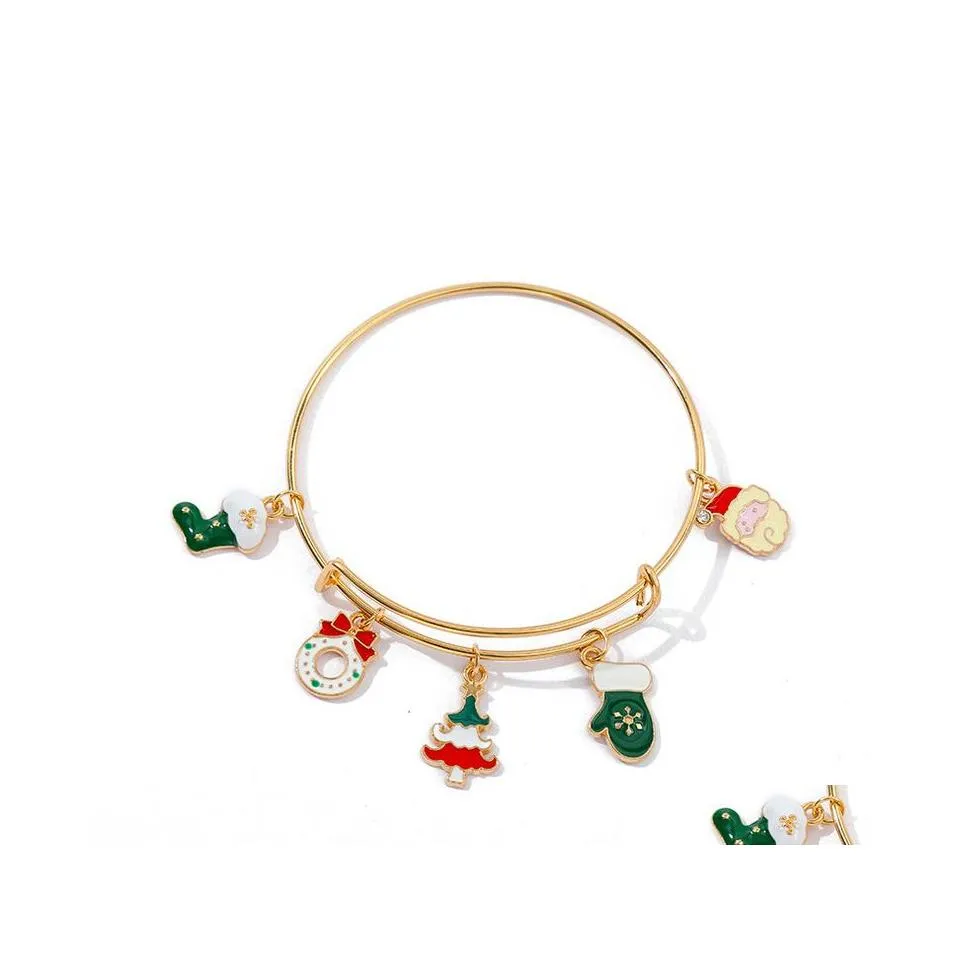 Bangle Fashion Emamel Christmas Snowman Tree Armband för kvinnor chirstmas gåva som sträcker armband droppleverans smycken dhwpe