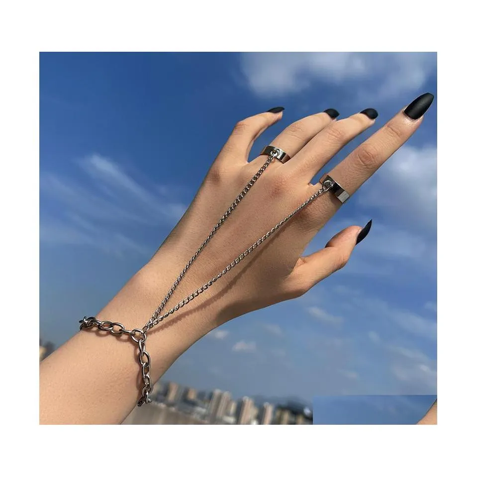 Pierścienie klastra Bransoletka łańcucha mody z pierścieniem palcowym dla kobiet punkowa modna biżuteria prezenty upuszcza dostawa dhtvd
