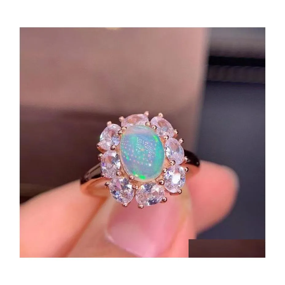 Klusterringar meibapj naturlig opal ädelsten vatten droppe fläckar ring för kvinnor riktiga 925 sterling sier charm fina fest smycken leverera dh06u