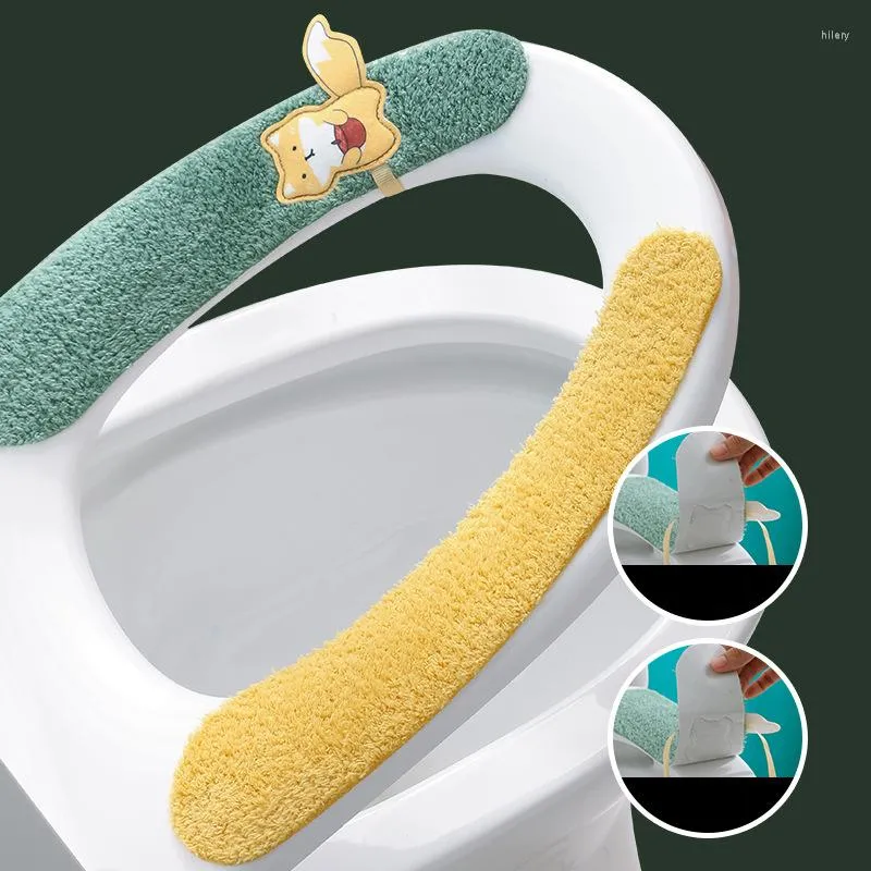 Couvre-siège de toilette couvercle adhésif avec poignée facile à nettoyer lavable universel épais garder au chaud accessoires de salle de bain portables