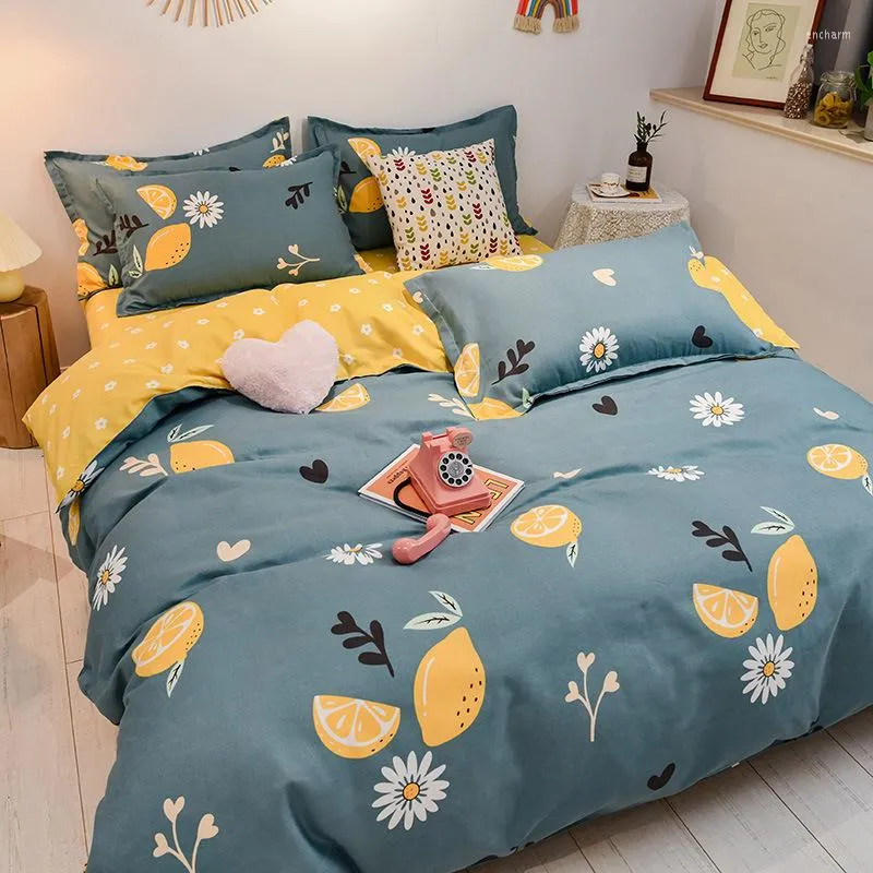 寝具セットMeijuner 3/4PCSブラシセットには羽毛布団カバーベッドシート枕カバーのデザインカラフルな家の織物が含まれています