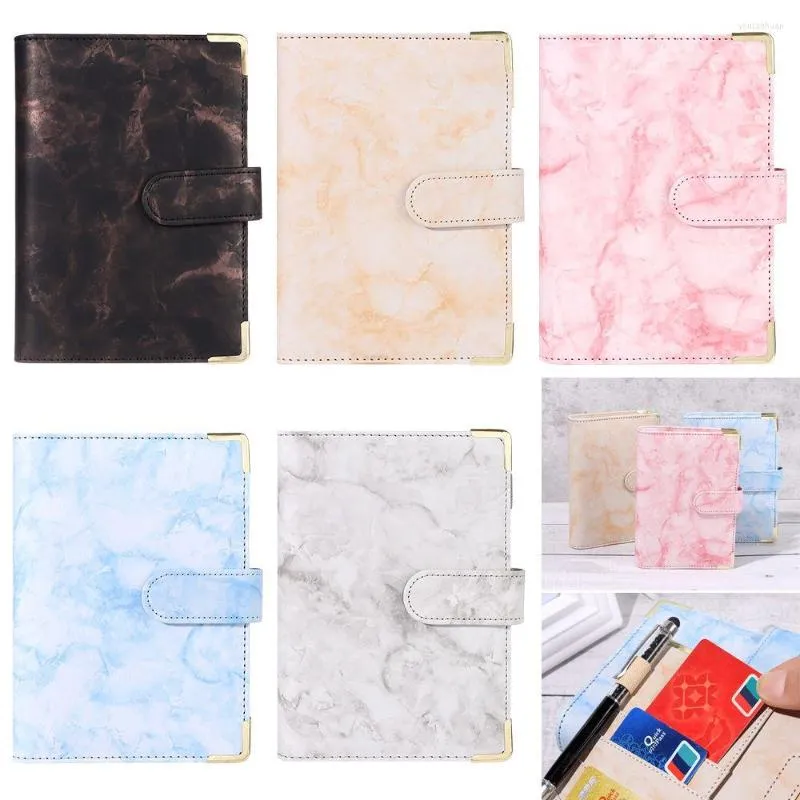 Marbling With Angle Guard 6 Holes Buckle Notepad Cover Ring Binder Notebook File Folder PU Leather