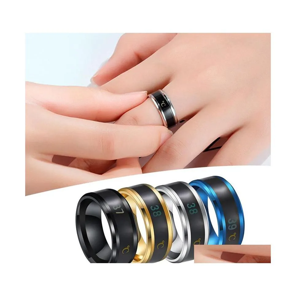 Smart Rings Magic Ring for Women Man Temperatur visar personlighet Titan Steel Finger Jewelry Accessories Storlek 612 Drop Deliver OT2S4