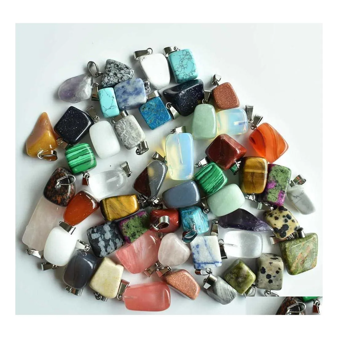 Key Rings Whole 50Pcs/Lot Ing Trendy Assorted Natural Stone Mixed Irregar Shape Pendants Charms Jewelry Drop Delivery Dhgme