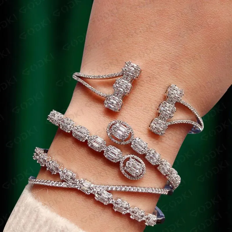 Brazalete GODKI de lujo apilable para mujer, boda, circonita cúbica completa, cristal CZ, pulsera blanca de Dubái, joyería de fiesta 2023