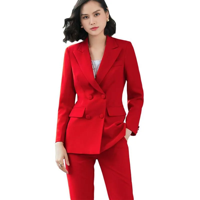 Costumes de femmes Blazers Femmes Red Blazer costume de bureau Pant de bureau de haute qualité OL avec pantalon Set Business