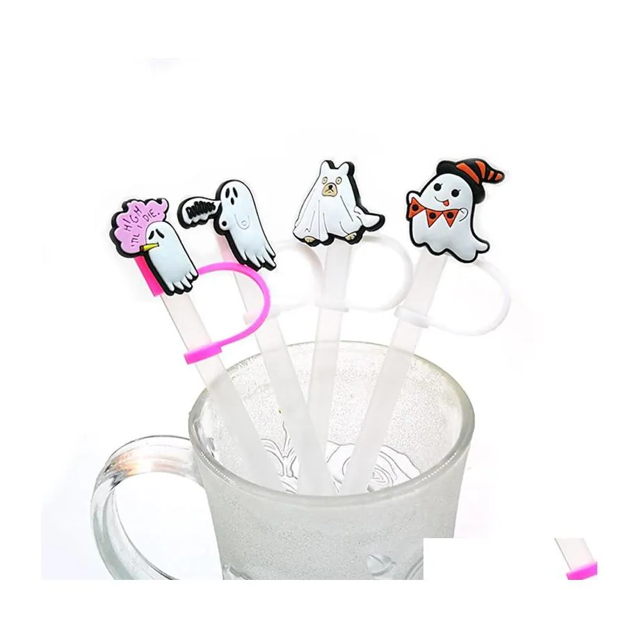 Drinken rietjes aangepaste Halloween Sile Sile Toppers Accessoires ER Charms herbruikbare Splash Proof Dust Plug Decoratief 8mm feest huisgunst DHR3M