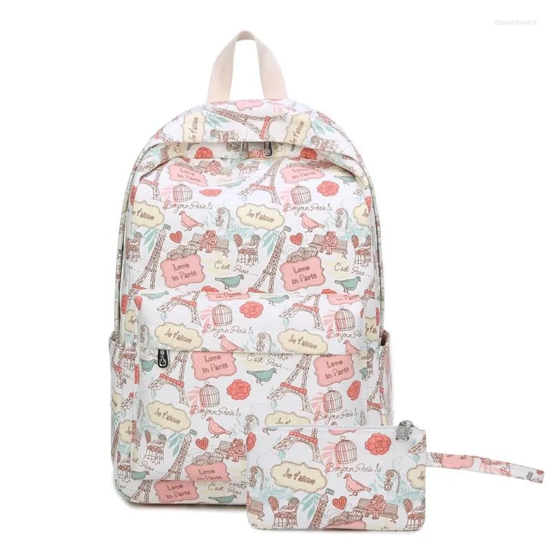 Skolväskor Swyivy Girl Canvas Backbag Cartoon Print Woman ryggsäck 2 st. Komposit Student School BAG Högkvalitativ rosa blå