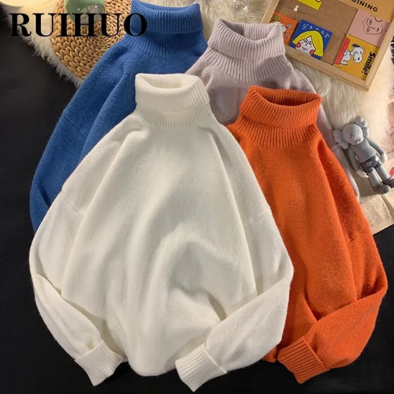 Herrtröjor Ruihuo White Turtleneck tröja män kläder streetwear sköldpadda hals vintage 2xl 2023 höst vinter ankomst