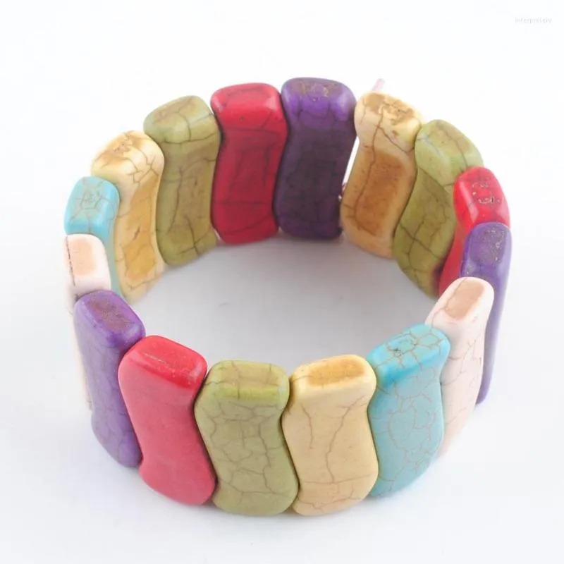 Bangle Multicolor Gemstone Pärled Sträcka för Women Man Jewets Gifts Turkoises Stone Pärlor Armband Charm 7 "TK1720