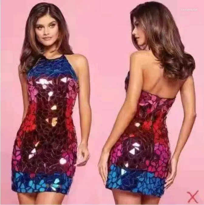 Vêtements de scène multicolores miroirs clignotants robe courte femmes fête d'anniversaire célébrer Costume tenue de mariage danse paillettes