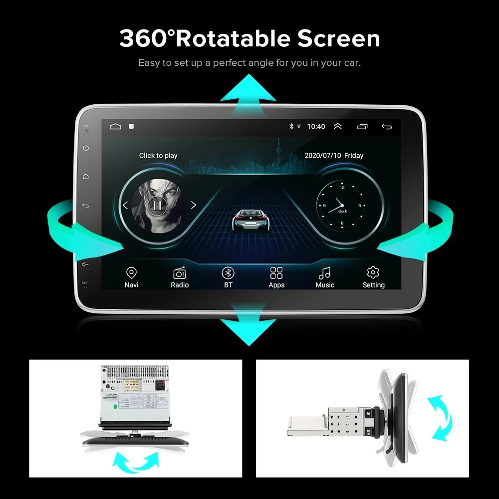1 Din Autoradio Car Radio Stereo Audio Player Android 10.0 Flip screen GPS  Navigation 2GB+