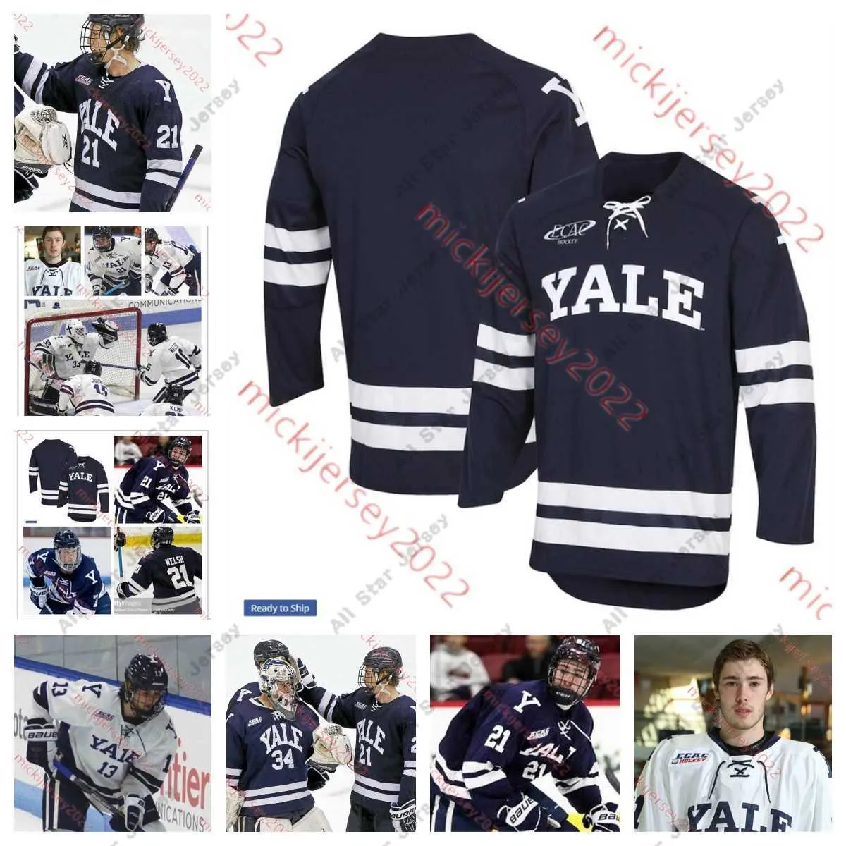 College Hockey Wears Custom college Stitched Yale Hockey Jersey 2 Bayard Hall Jason Marsella JoJo Tanaka-Campbell Kalen Szeto Tucker Hartmann David Chen Elan