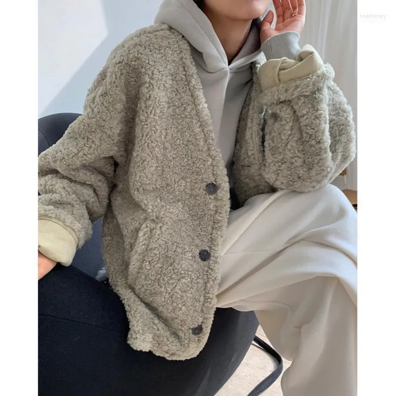 Cappotto di agnello silhouette pigra alla moda coreana invernale di lana da donna allentato sottile versatile casual spesso per le donne1 Calore22