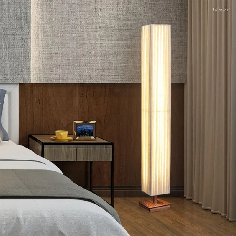 Lâmpadas de chão Lâmpada de estilo chinês madeira quadrada de tecido para sala de estar quarto elsh shop luministas de controle remoto escurecimento
