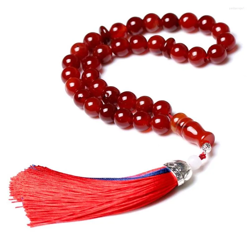 Strand Islamic Misbaha Tasbih Sibha Thread Tassel Red Agate Stone Muslim Prayer Beads Rosary Tesbih