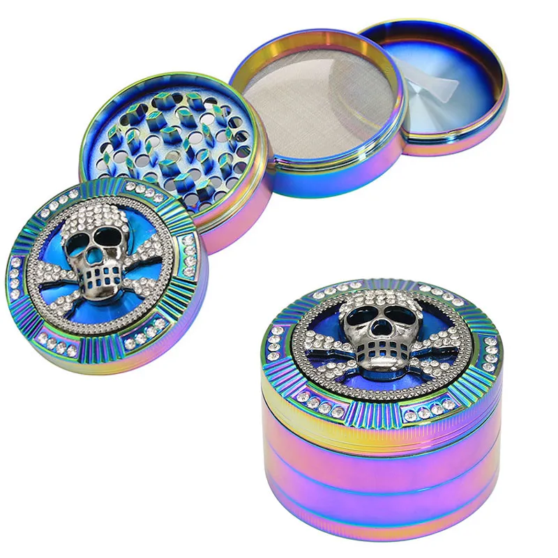 卸売63mm 4レイヤーハーブグラインダースモークアクセサリーZinc Alloy Rainbow Iceblue Diamond Tobacco Metal Grinders for Smoking