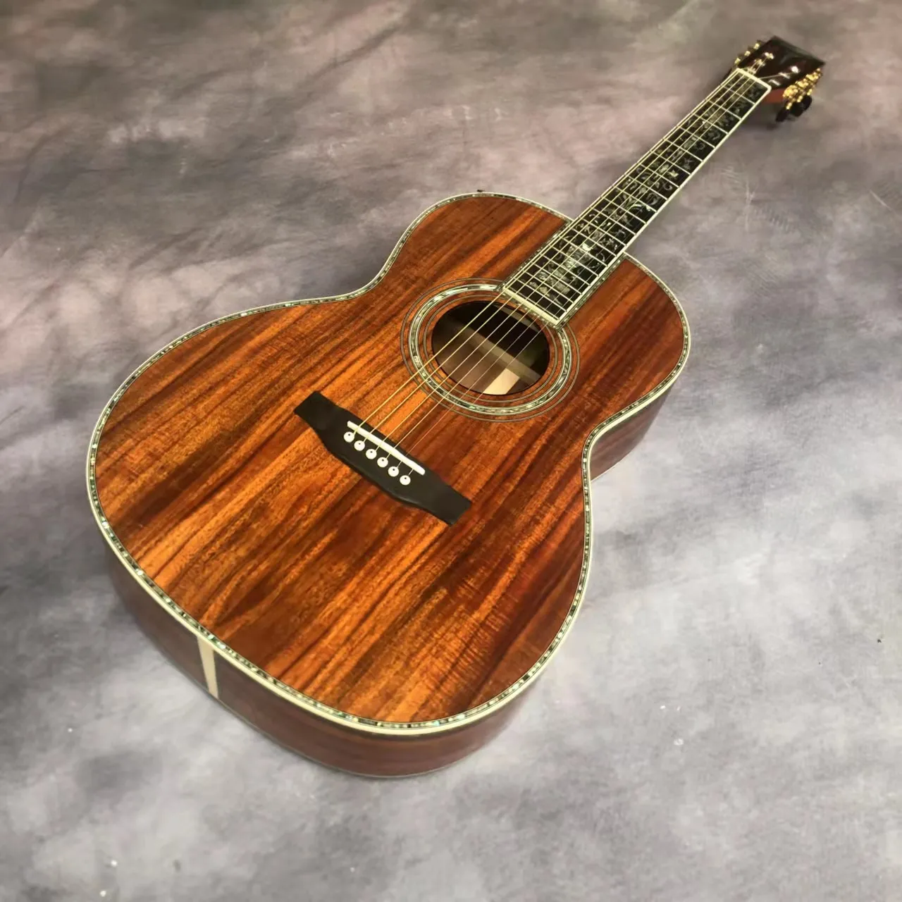 39 "Pełny koa drewno 0045 luksusowy czarny palec abalone skorupa mozaika akustyczna gitara akustyczna
