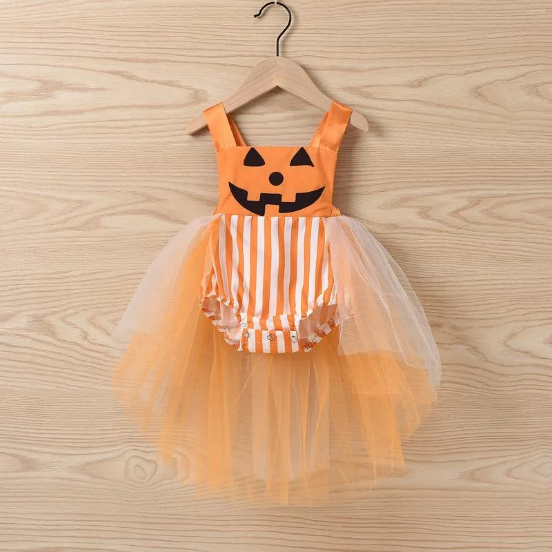 Girl Dresses Fashion Toddler Infant Kids Baby Girls Sleeveless Halloween Striped Printed Bodysuit Princess Party Tulle Tutu Dress Costume#p4