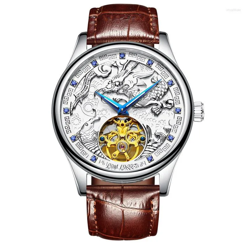 ساعة معصم Ailang 2023 Fashion Leather Strap Watches Top Skeleton Automatic Automatic Sport Sport Tourbillo Men's Wrist Watch